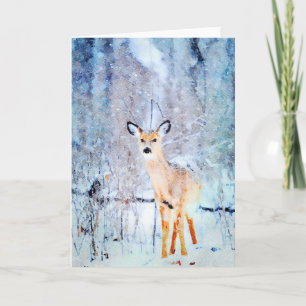 Witstaarthert in Sneeuw Aquarel Schilderij Blanco Kaart