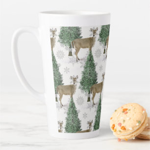 Witstaarthert met Sneeuwvlokken Kerst Thuis Latte Mok