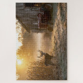 Witstaarthert met vintage rode tractor legpuzzel (Verticaal)