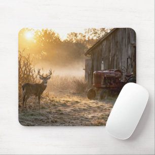 Witstaarthert met vintage rode tractor muismat