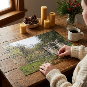 Witstaartherten in bos collagekunst legpuzzel