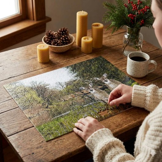 Witstaartherten in bos collagekunst legpuzzel