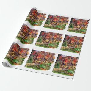 Witstaartherten in het bos / herfstseizoen collage cadeaupapier