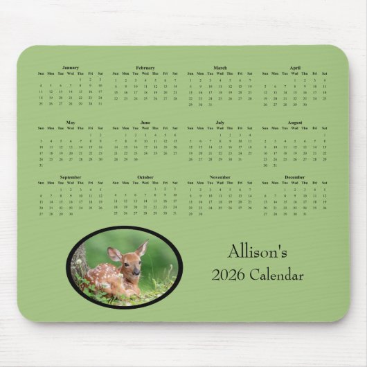 Witstaarthertenkalf 2026 jaarkalender muismat (Voorkant)