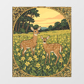 Witstaarthinde en Jong met Gele Bloemen Raamsticker (Vel)