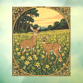 Witstaarthinde en Jong met Gele Bloemen Raamsticker (Vel 3)