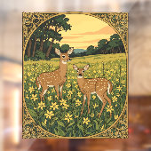 Witstaarthinde en Jong met Gele Bloemen Raamsticker (Vel 2)