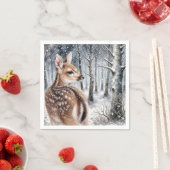 Witstaartkalf in winterbos servet (Insitu)