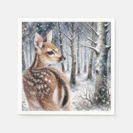 Witstaartkalf in winterbos servet