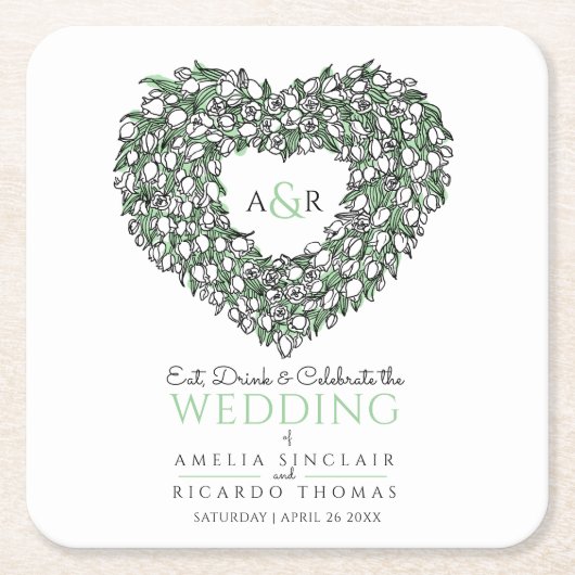 Wittaartaardeinktekenmonogram bruiloft kartonnen onderzetters (Voorkant)