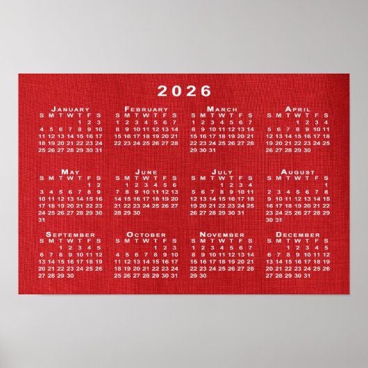 Witte 2026 Agenda op Aanpasbare Foto Poster (Voorkant)
