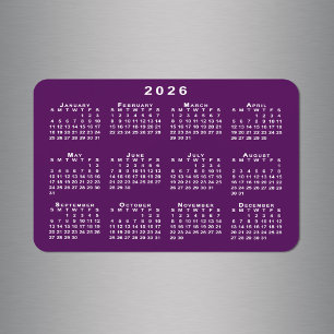 Witte 2026 Kalender op Paarse achtergrond Sjabloon Magneet