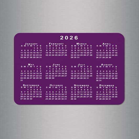 Witte 2026 Kalender op Paarse achtergrond Sjabloon Magneet