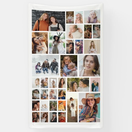 Witte 35 Foto Collage Aangepaste Verjaardagsbanner Spandoek (Verticaal)