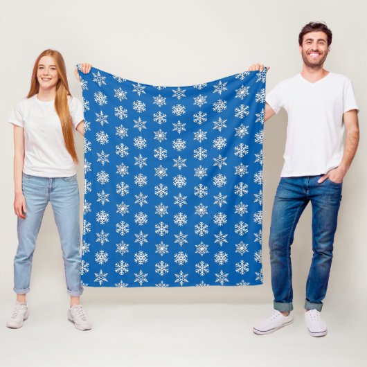 Witte 3-D sneeuwvlokken, achtergrond Fleece Deken (In situ)
