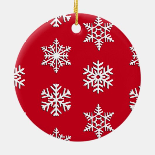 Witte 3-D sneeuwvlokken, achtergrond Keramisch Ornament (Achterkant)