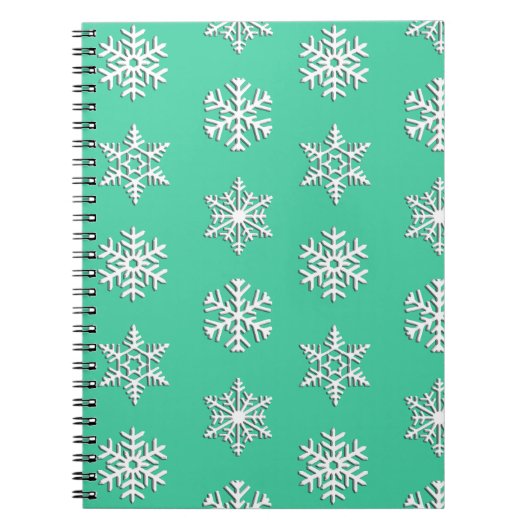 Witte 3-D sneeuwvlokken,  achtergrond Notitieboek (Voorkant)