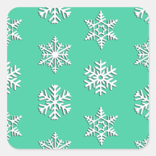 Witte 3-D sneeuwvlokken, achtergrond Vierkante Sticker (Voorkant)