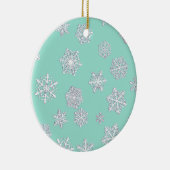 Witte 3-d sneeuwvlokken op een aquatische achtergr keramisch ornament (Rechts)