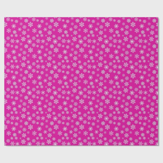 Witte 3-D sneeuwvlokken op een roze fuchsia-achter Cadeaupapier (Vlak)