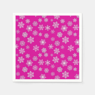 Witte 3-D sneeuwvlokken op een roze fuchsia-achter Servetten