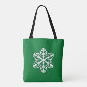 Witte 3-d sneeuwvlokken op Emerald Green Tote Bag (Achterkant)