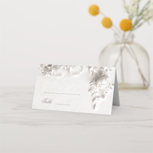 Witte 3D Bloemen Bruiloft Plaatskaartje (Voorkant)