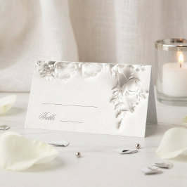 Witte 3D Bloemen Bruiloft Plaatskaartje