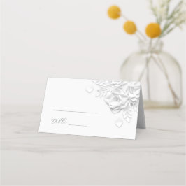 Witte 3D-bloemen Huwelijkskaart Plaatskaartje