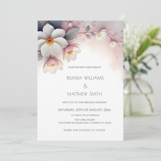 Witte 3D bloemen Kaart (Staand voorkant)