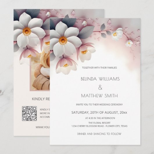 Witte 3D bloemen Kaart (Voorkant / Achterkant)