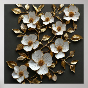 Witte 3d bloemen poster
