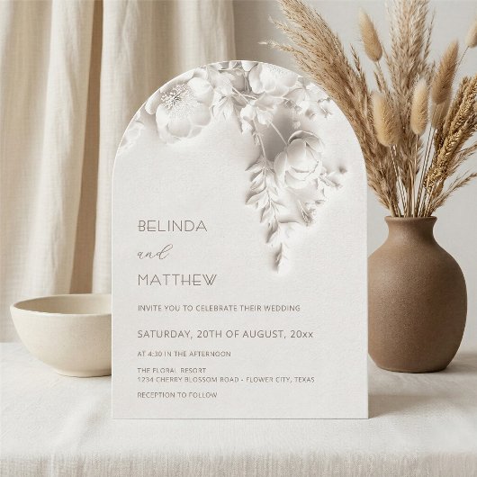 Witte 3D Bloemen Rozen Bruiloft Kaart