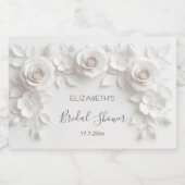 Witte 3D-bloemen Rozen Bruiloftsshower Sparkling Wijnetiket (Enkel label)