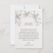 Witte 3D Bloemen Rozen Dankkaart Bedankkaart (Achterkant)