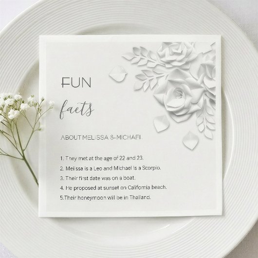 Witte 3D Bloemen Rozen Interessante Feiten Bruilof Servet