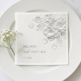 Witte 3D Bloemen Rozen Minimalistische Trouw Servet