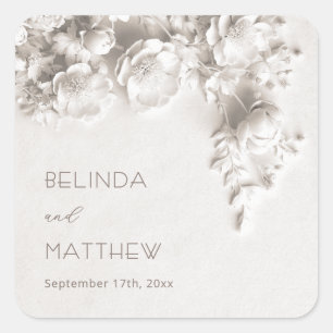 Witte 3D Bloemen Rozen Minimalistische Trouw Vierkante Sticker