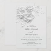 Witte 3D Bloemen Rozen Minimalistische Trouwdag Kaart (Voorkant / Achterkant)