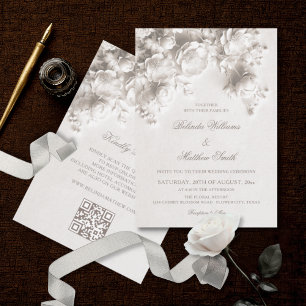 Witte 3D Bloemen Vintage Bruiloft Kaart