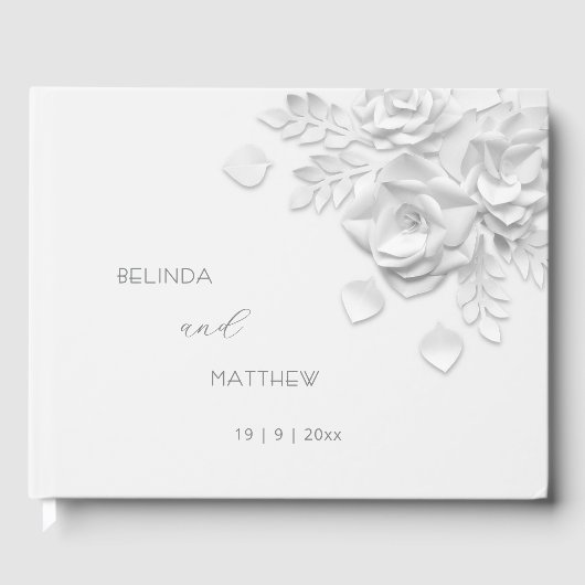 Witte 3D bloemrozen | Trouwen Gastenboek (Voorkant)