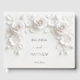 Witte 3D bloemrozen | Trouwen Gastenboek