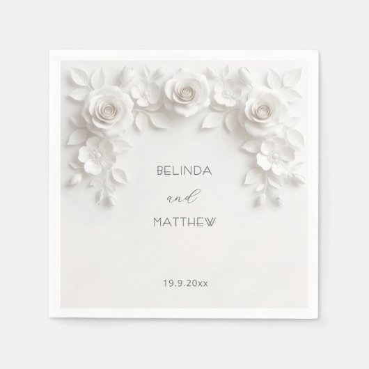 Witte 3D Bloemrozen | Trouwen Servet (Voorkant)