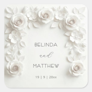 Witte 3D bloemrozen   Trouwen Vierkante Sticker