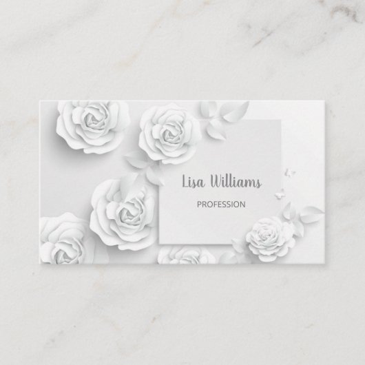 Witte 3D eenvoudige bloemen Visitekaartje (Voorkant)