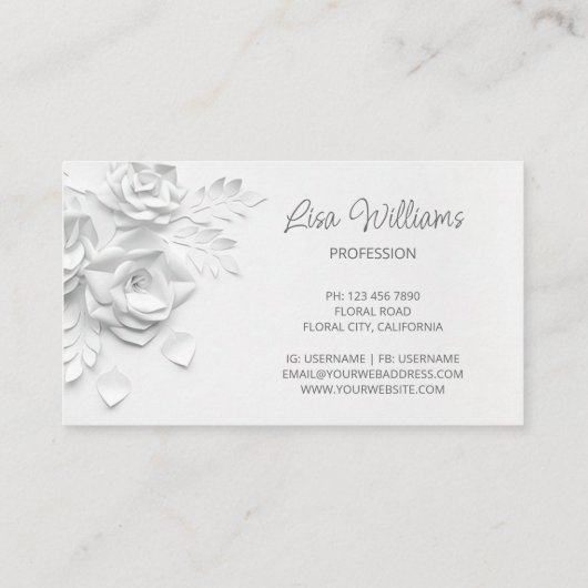 Witte 3D eenvoudige bloemen Visitekaartje (Achterkant)