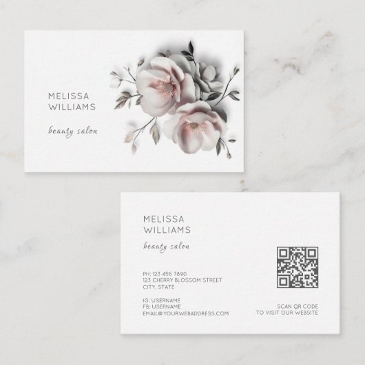 Witte 3D Eenvoudige Bloemen Visitekaartje (Voorkant / Achterkant)