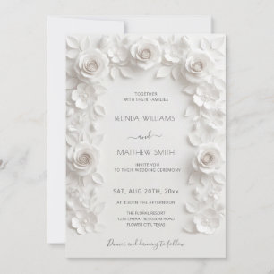 Witte 3D Rozen Frame Trouw Simpel Kaart