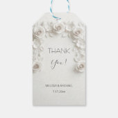 Witte 3D rozen huwelijksbedankje Cadeaulabel (Achterkant)
