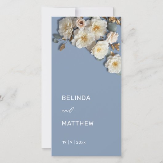 Witte 3D Rozen Stofblauw | Trouwprogramma (Voorkant)